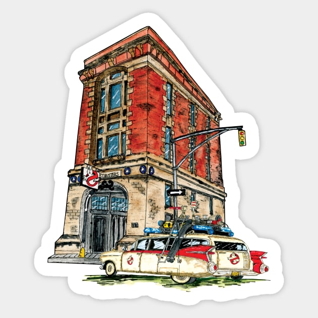 Ecto- 1 / Firehouse, Hook & Ladder Company 8 Sticker by mpflies2